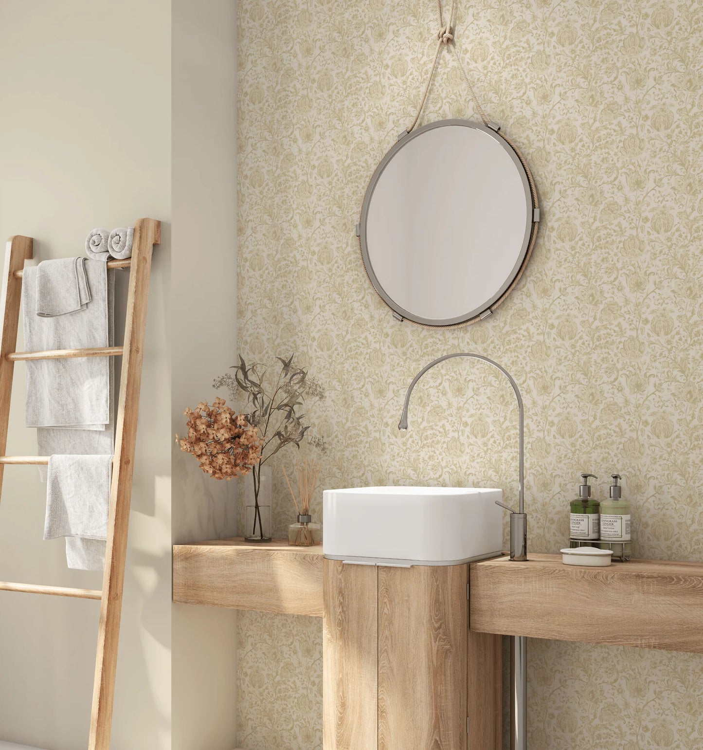 Beige Brocade Peel and Stick Wallpaper (Self-Adhesive)