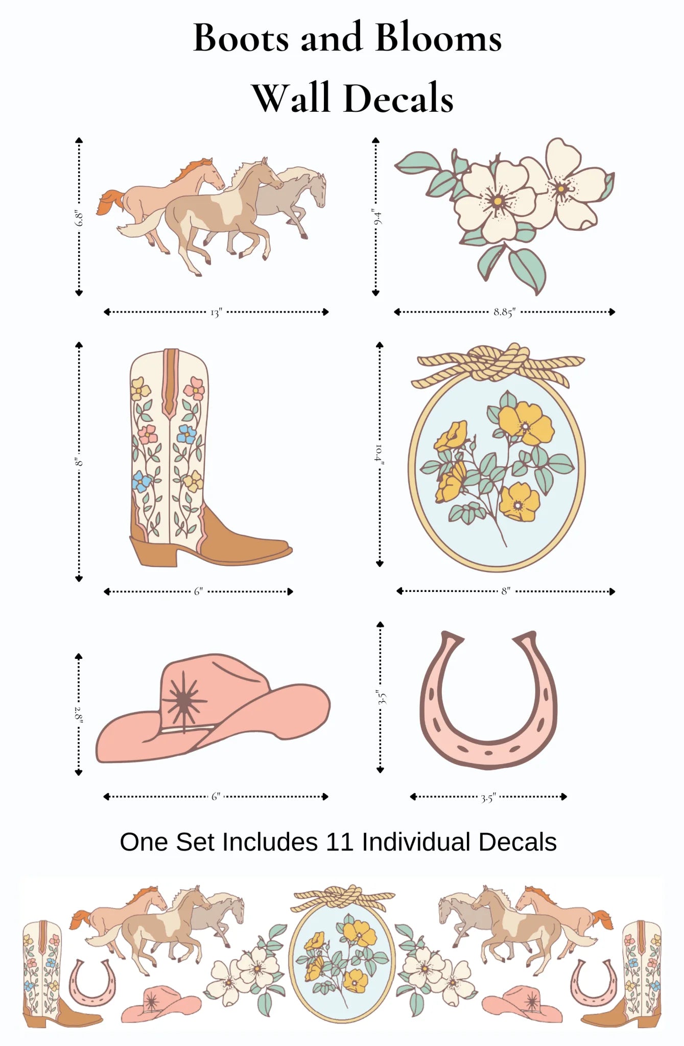 Boots and Blooms Wall Stickers (Peel and Stick Decals)