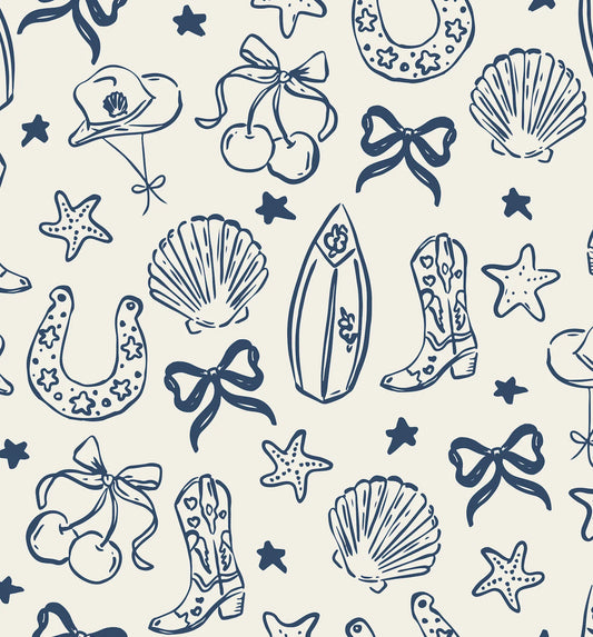 Coastal Cowgirl Peel and Stick Wallpaper (Blue)