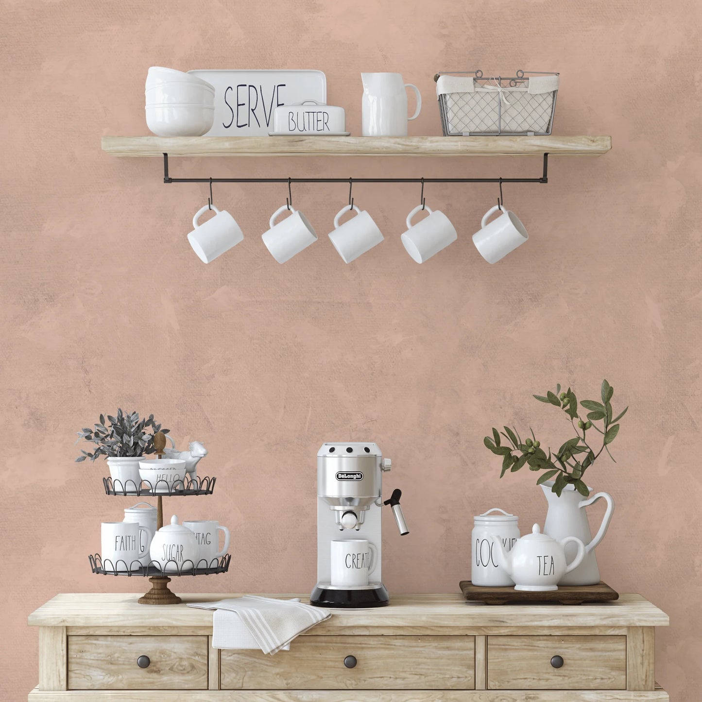Earthy Pink Limewash Wallpaper