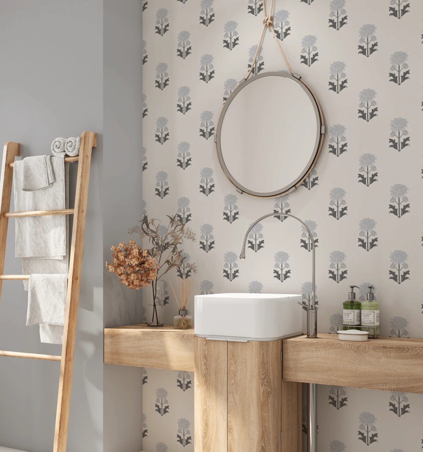 Floral Blueprint Peel and Stick Wallpaper