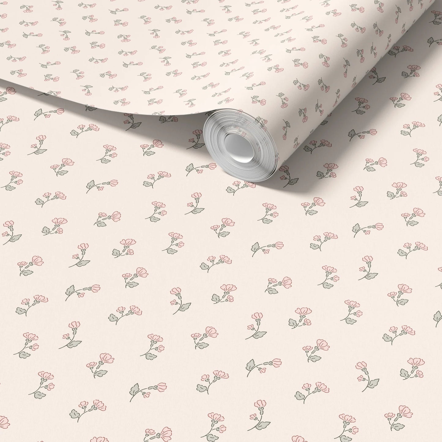 Green and Pink Flowers Peel and Stick Wallpaper