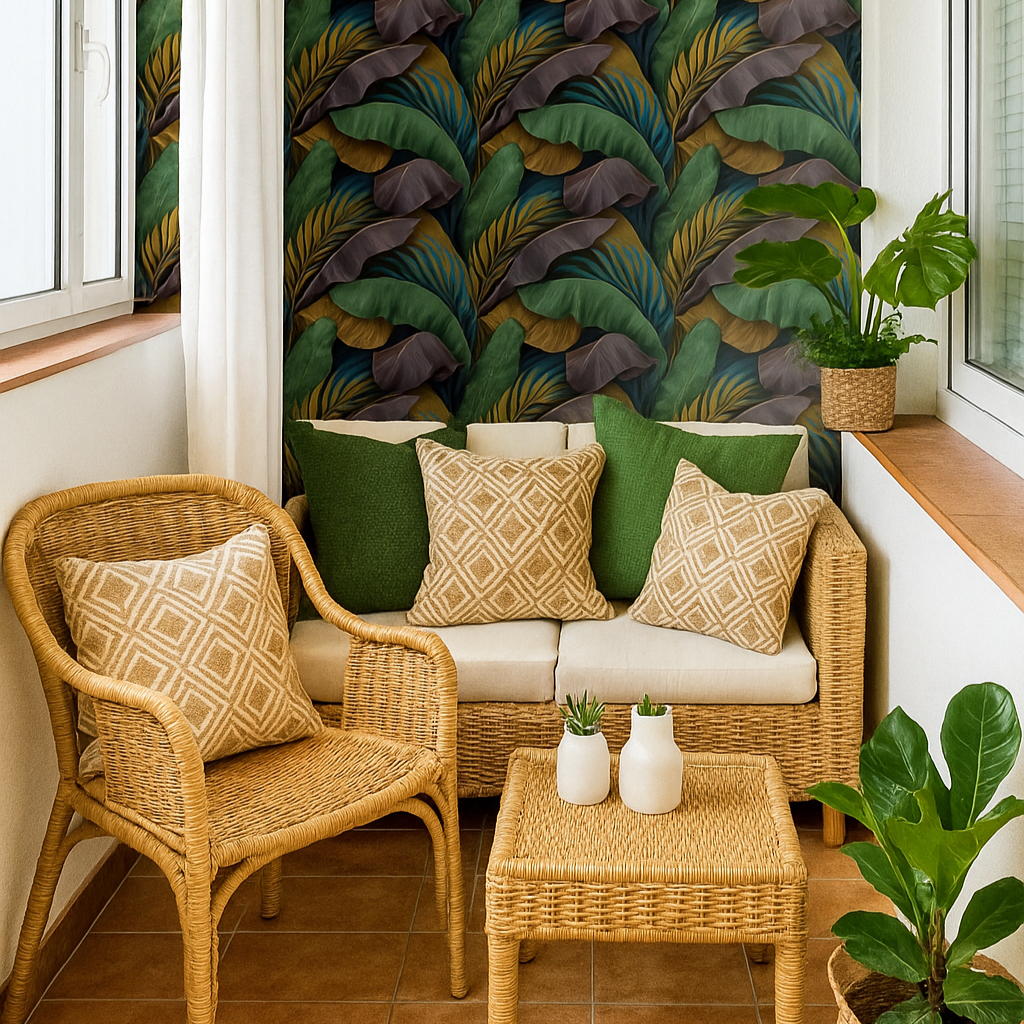 Tropical Paradise: Lush Leaf Wallpaper in Green and Purple
