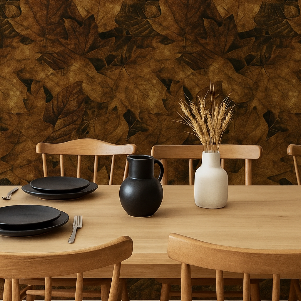 Silent Forest – Dark Earth-Tone Leaf Wallpaper