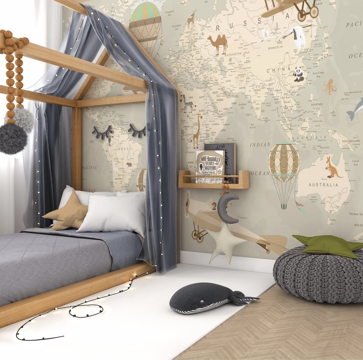 Kids Map of the World Peel and Stick Wall Mural