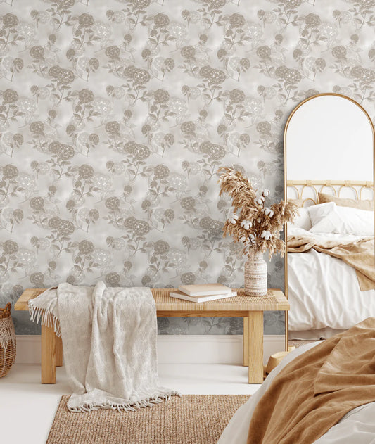 Linen Hydrangea Peel and Stick Wallpaper (Self-Adhesive)