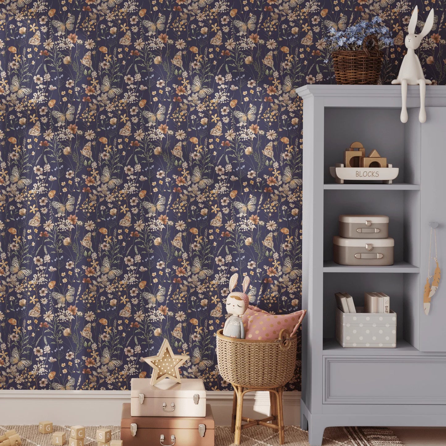 Navy Blue Butterfly Peel and Stick Wallpaper