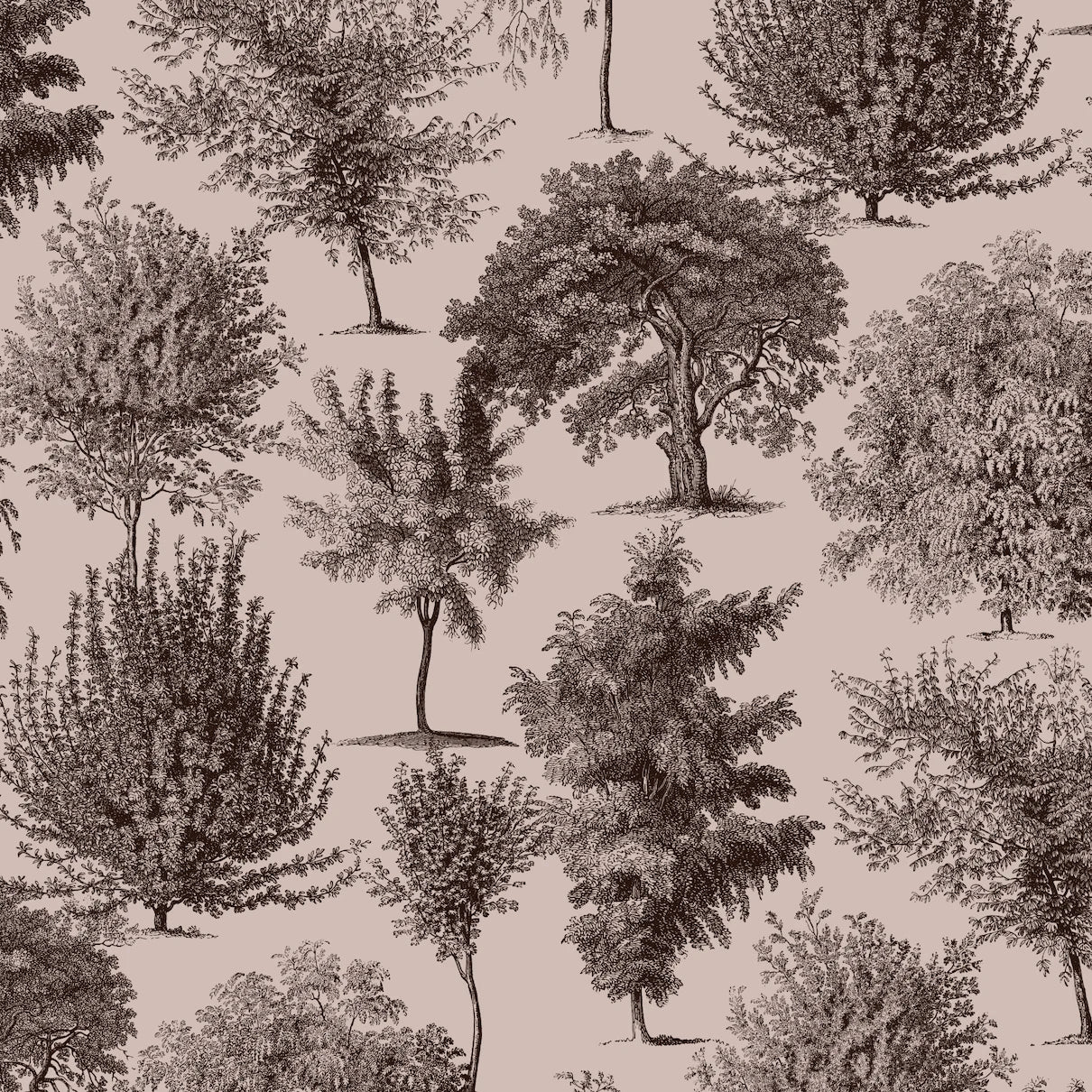 Powder Pink Forest Trees Toile Peel and Stick Wallpaper
