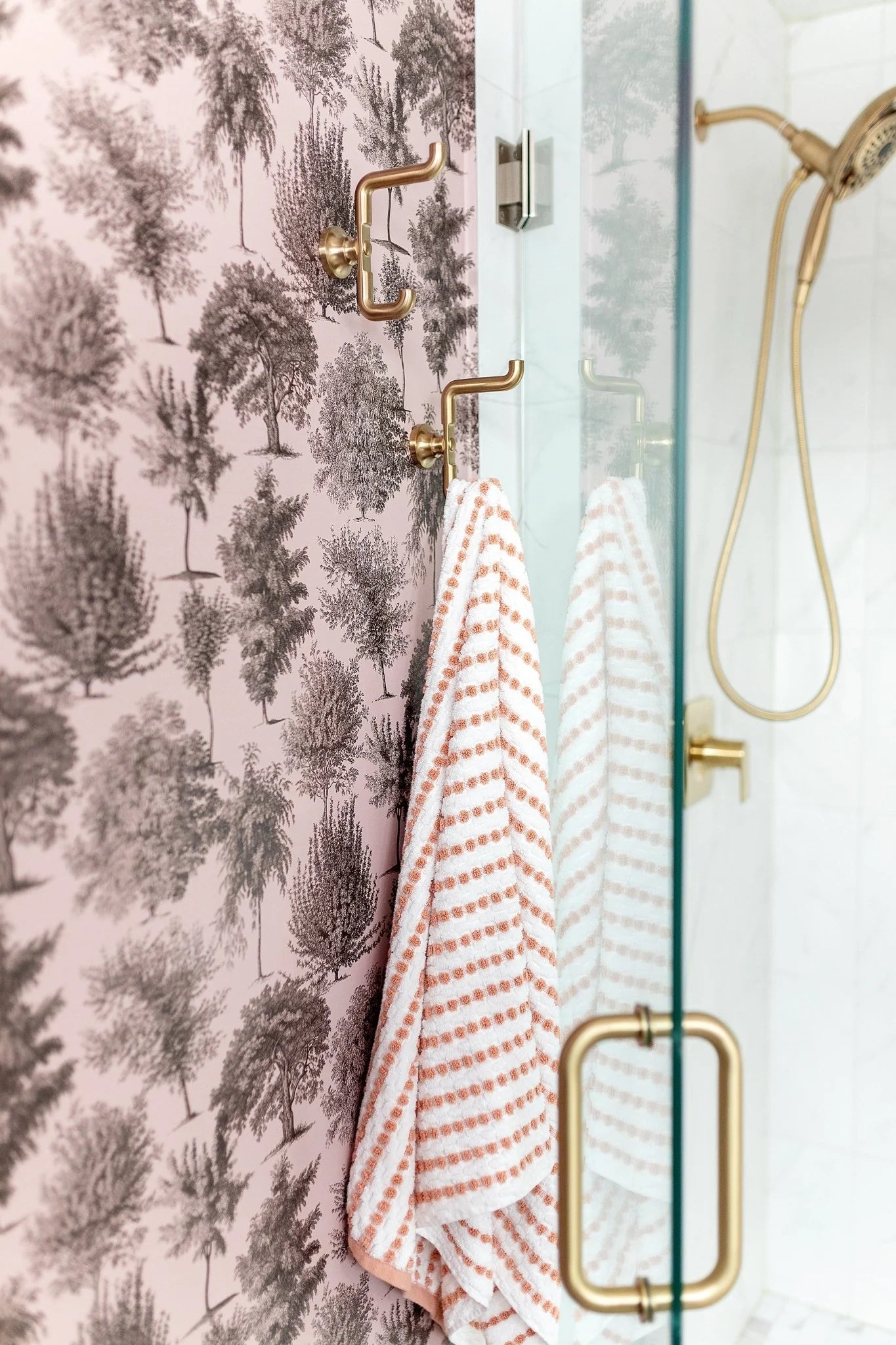Powder Pink Forest Trees Toile Peel and Stick Wallpaper