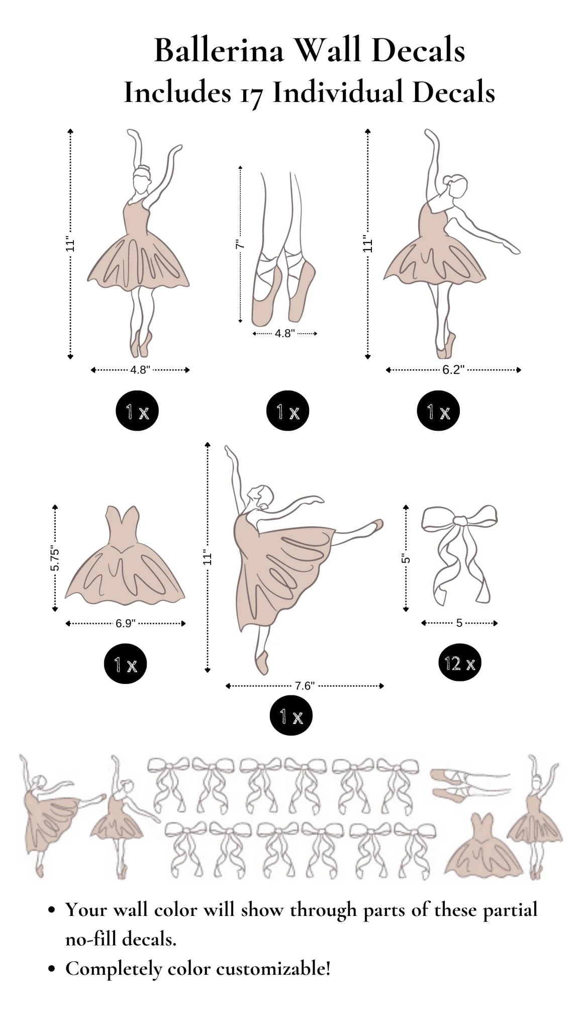 Simple Ballerina Decals (Peel and Stick Decals)
