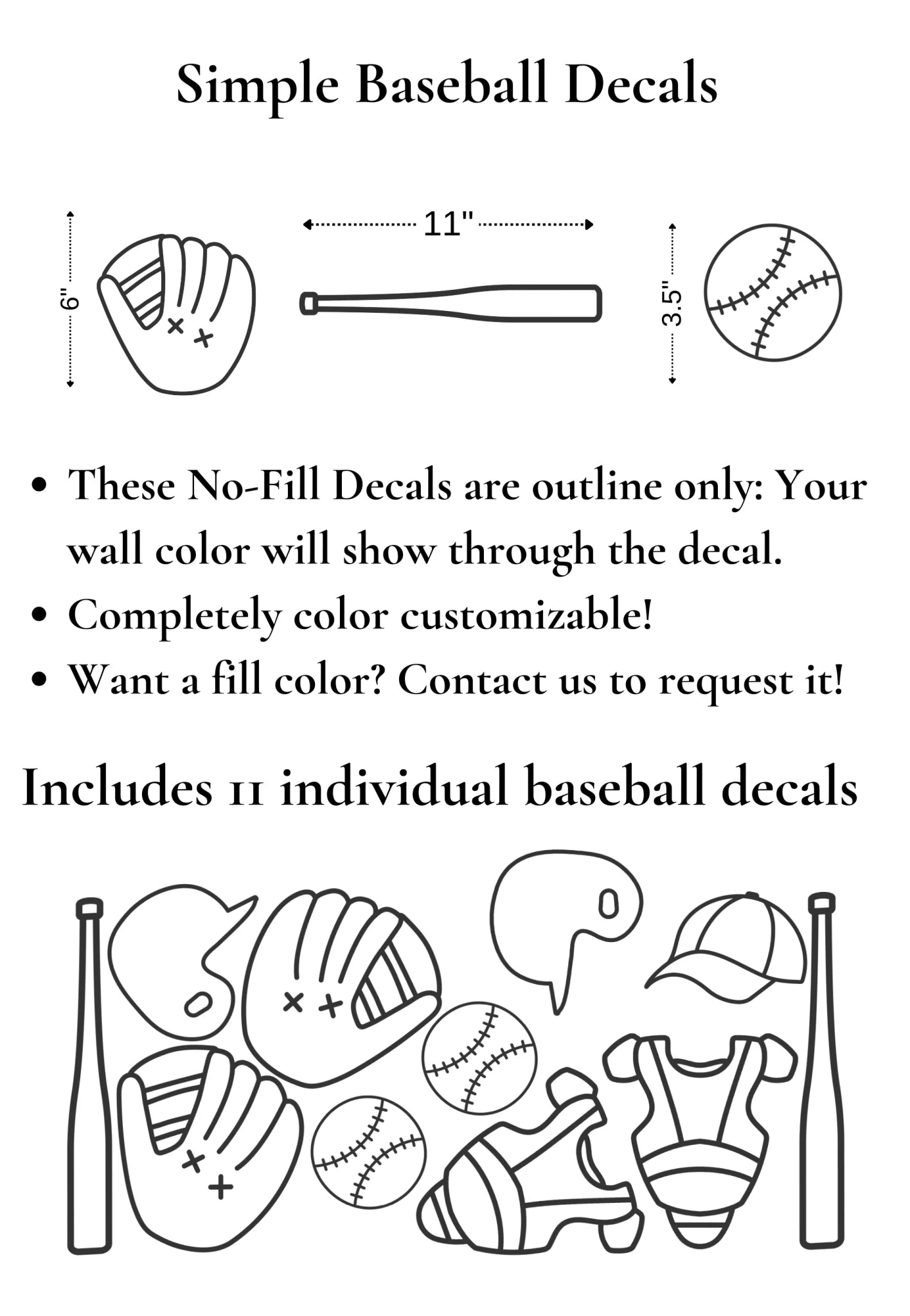 Simple Baseball Decals (Peel and Stick Decals)