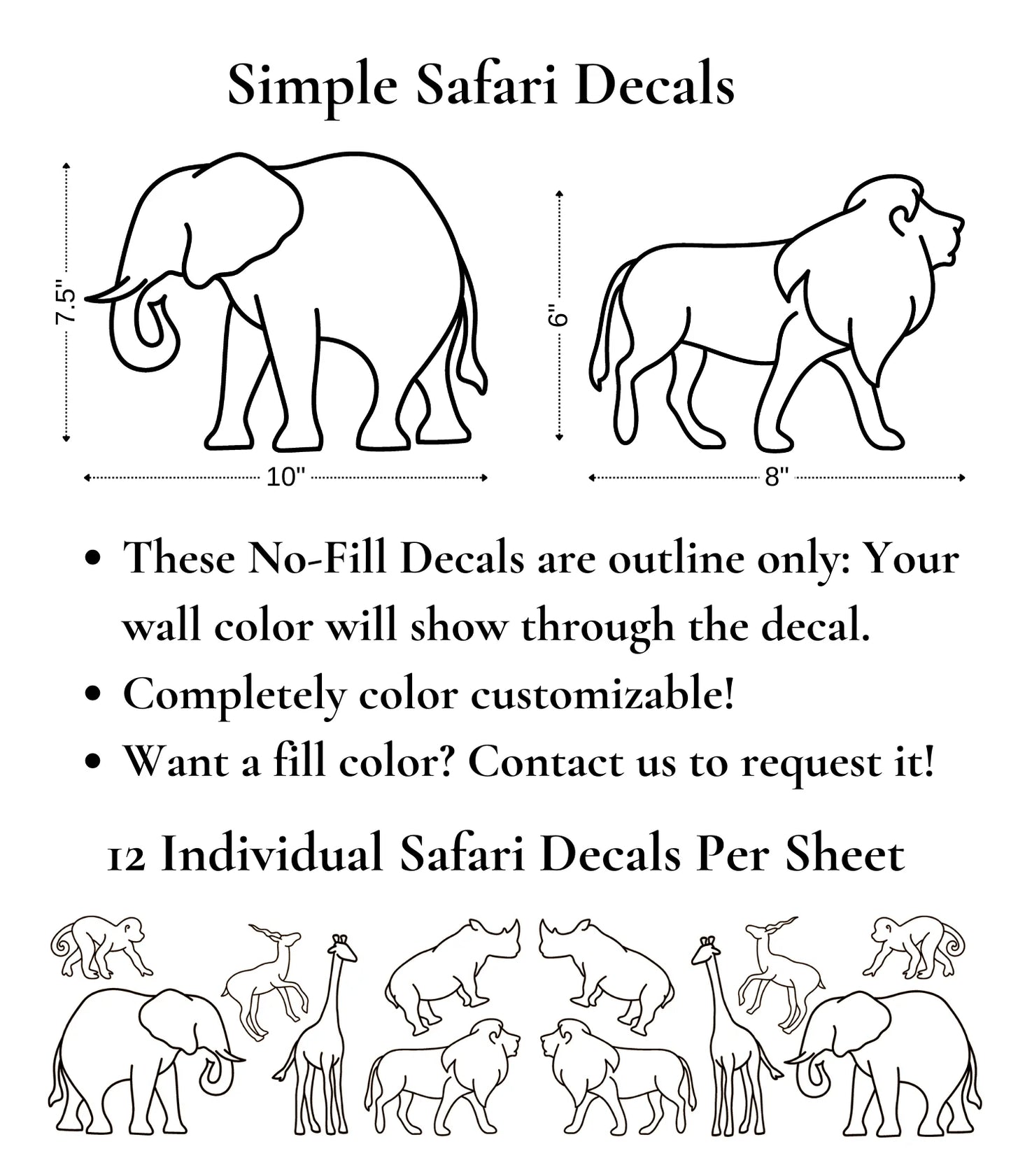 Simple Safari Animal Decals (Peel and Stick Decals)