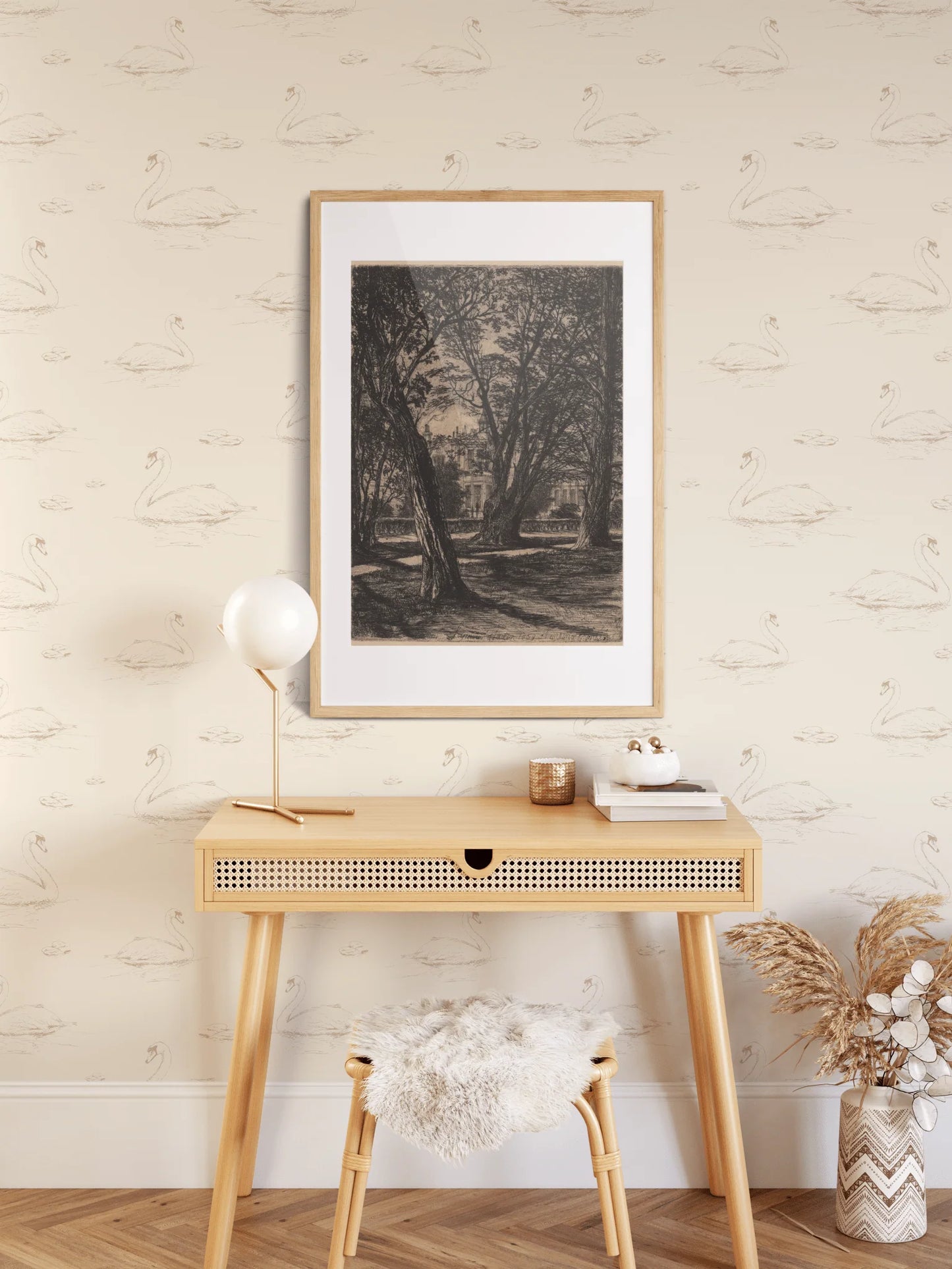 Swimming Swan Peel and Stick Removable Wallpaper