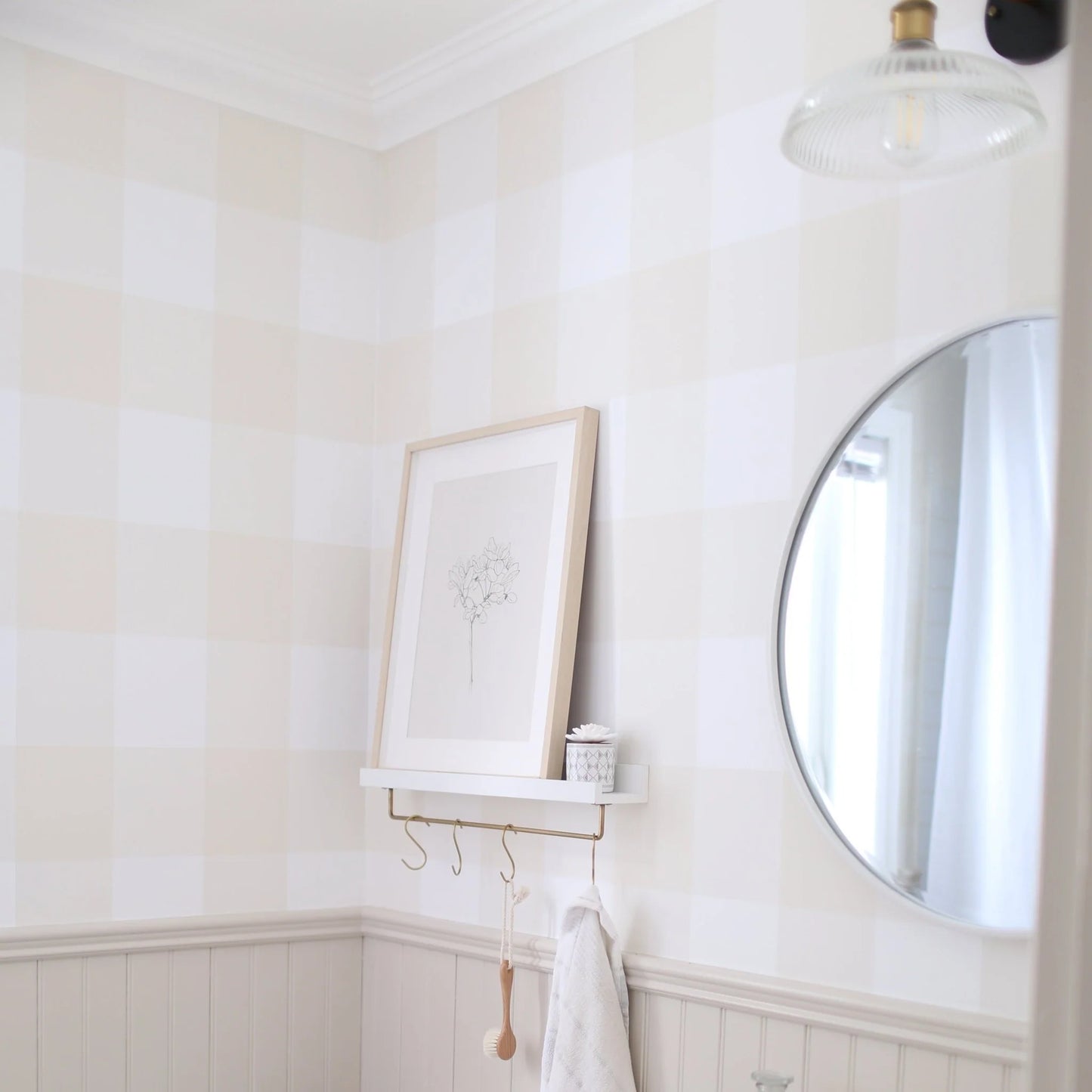 Tan Gingham Peel and Stick Wallpaper