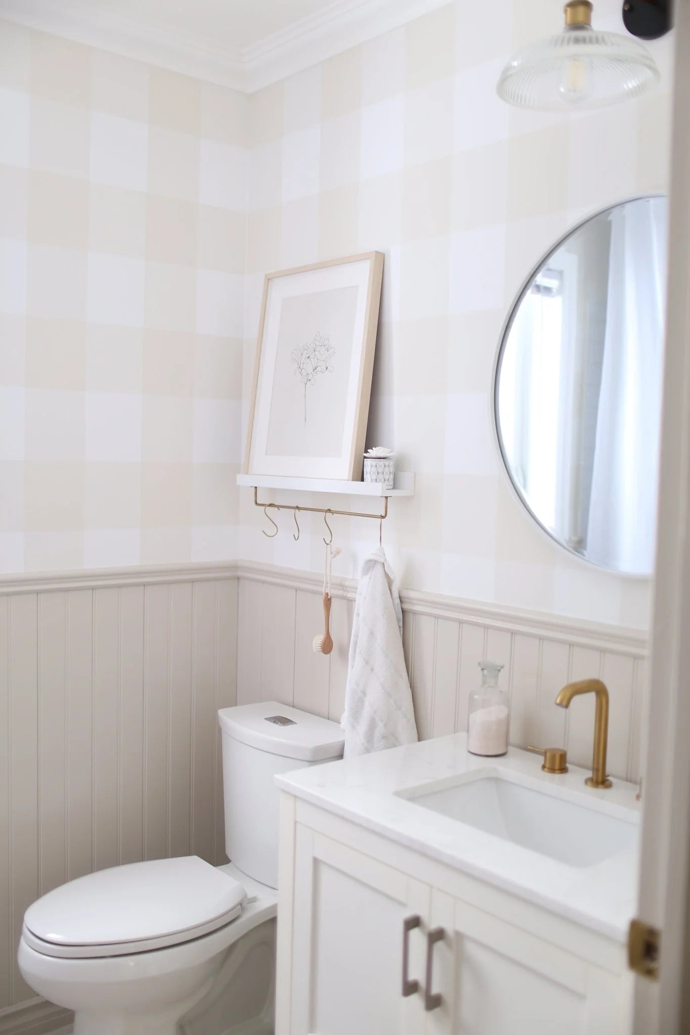 Tan Gingham Peel and Stick Wallpaper