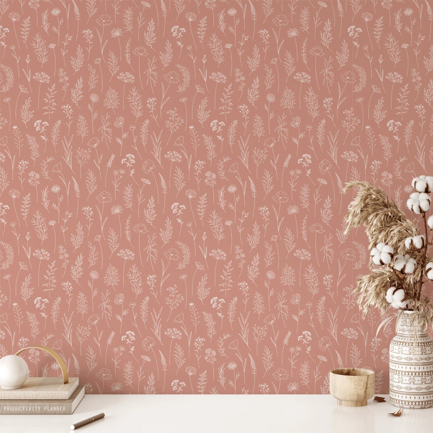 Terracotta Botany Peel and Stick Wallpaper