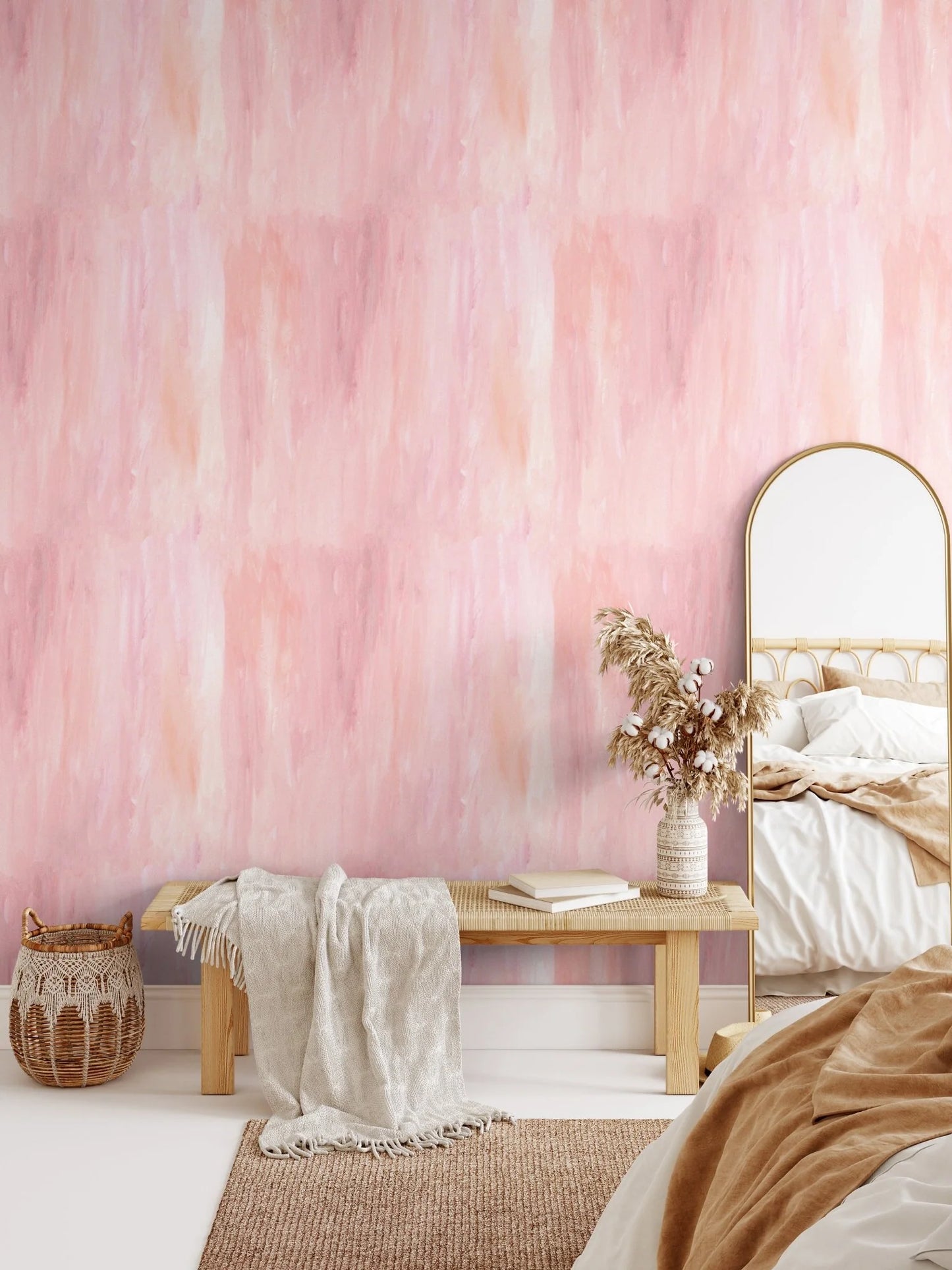 Pink Wallpaper, Pink Watercolor Limewash