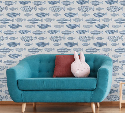 Watercolor Fish Peel and Stick Wallpaper - Blue