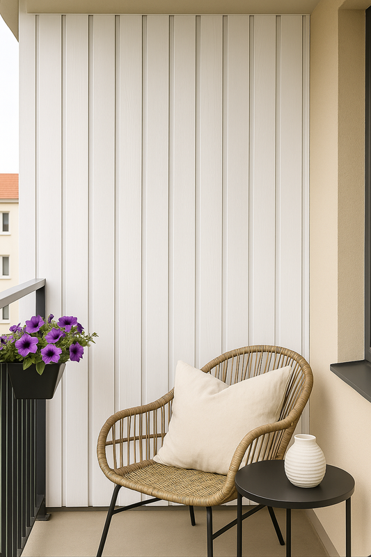 Cozy Balcony Retreat with Vertical Panel Wallpaper