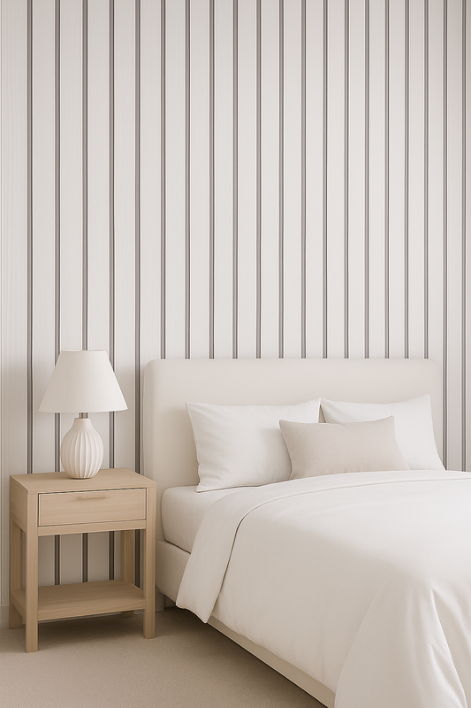 Soft Minimalist Bedroom with White Slat Wallpaper