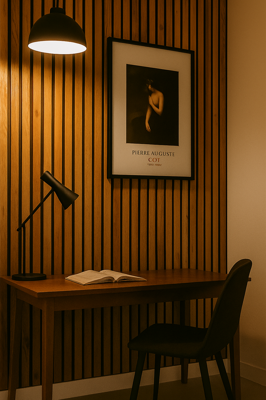 Modern Study Corner with Warm Wood Accents