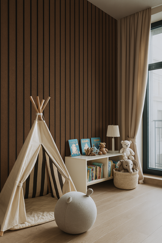 Warm Vertical Slats for Cozy Children’s Spaces