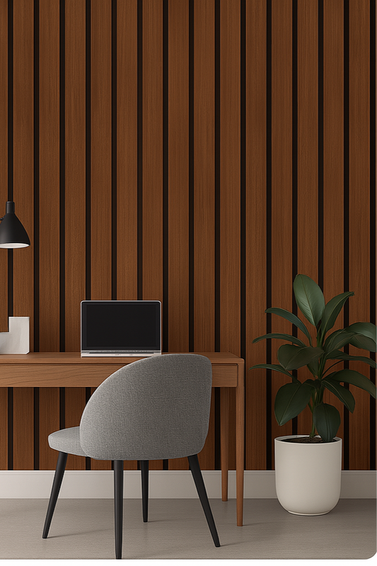 Vertical Woodgrain Accent for Modern Workspaces