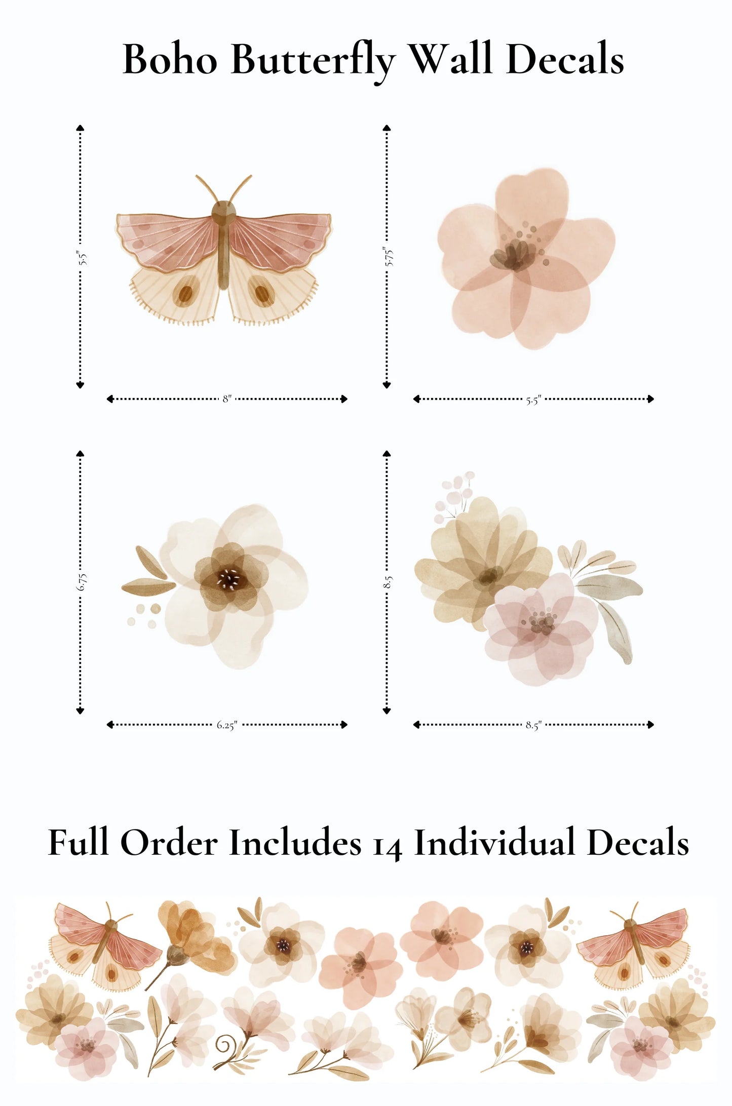 Boho Butterfly Wall Stickers (Peel and Stick Decals)