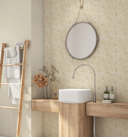 Beige Brocade Peel and Stick Wallpaper (Self-Adhesive)