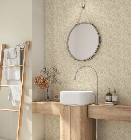 Beige Brocade Peel and Stick Wallpaper (Self-Adhesive)