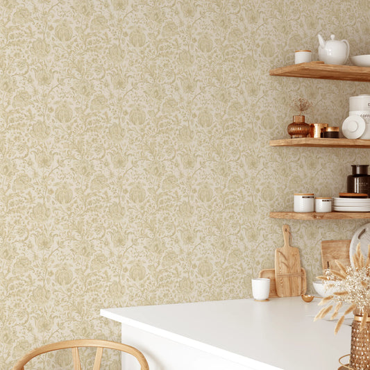 Beige Brocade Peel and Stick Wallpaper (Self-Adhesive)