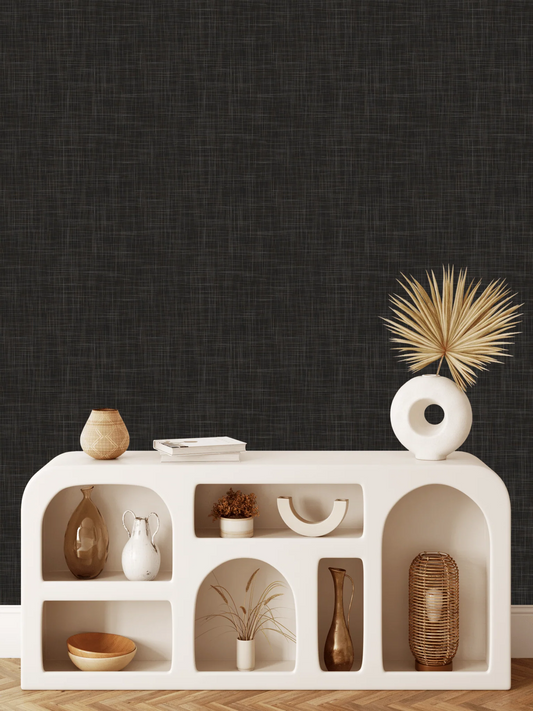 Black Grasscloth Peel and Stick Wallpaper (Faux)