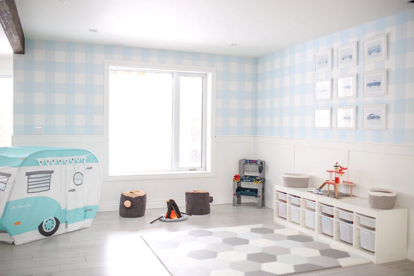 Blue Gingham Peel and Stick Wallpaper