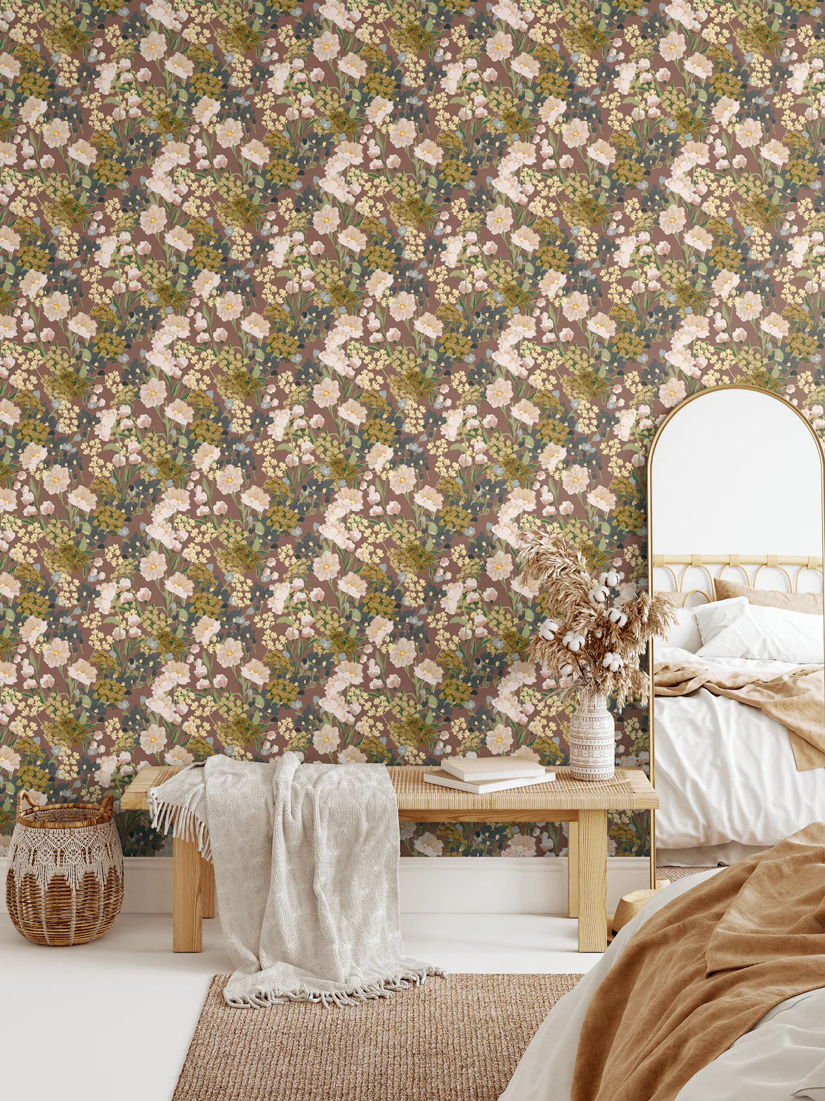 Burgundy Blooms Peel and Stick Wallpaper (Self-Adhesive)