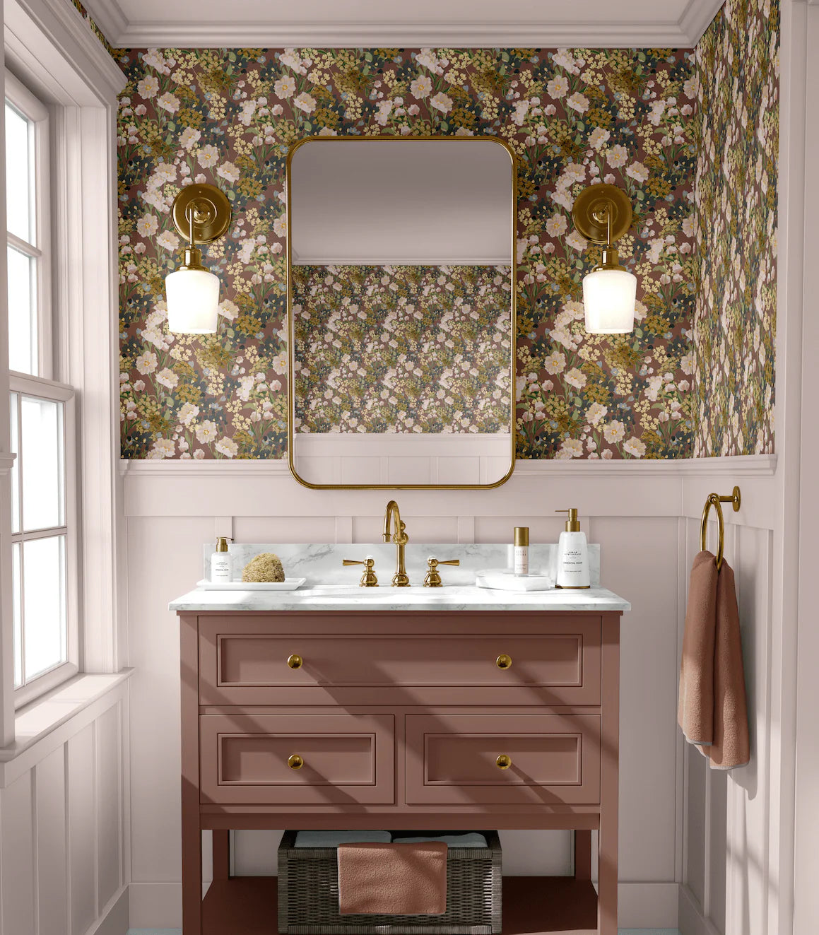 Burgundy Blooms Peel and Stick Wallpaper (Self-Adhesive)