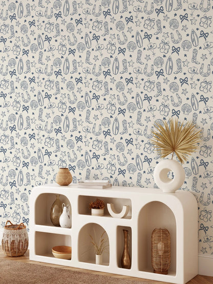 Coastal Cowgirl Peel and Stick Wallpaper (Blue)