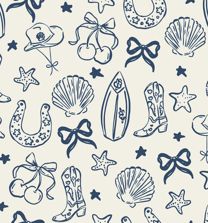 Coastal Cowgirl Peel and Stick Wallpaper (Blue)