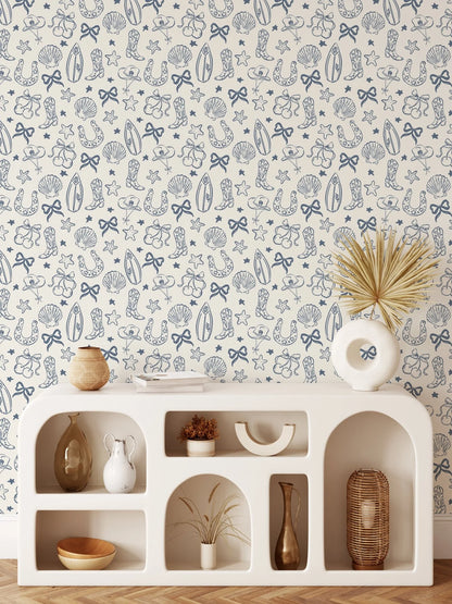Coastal Cowgirl Peel and Stick Wallpaper (Blue)