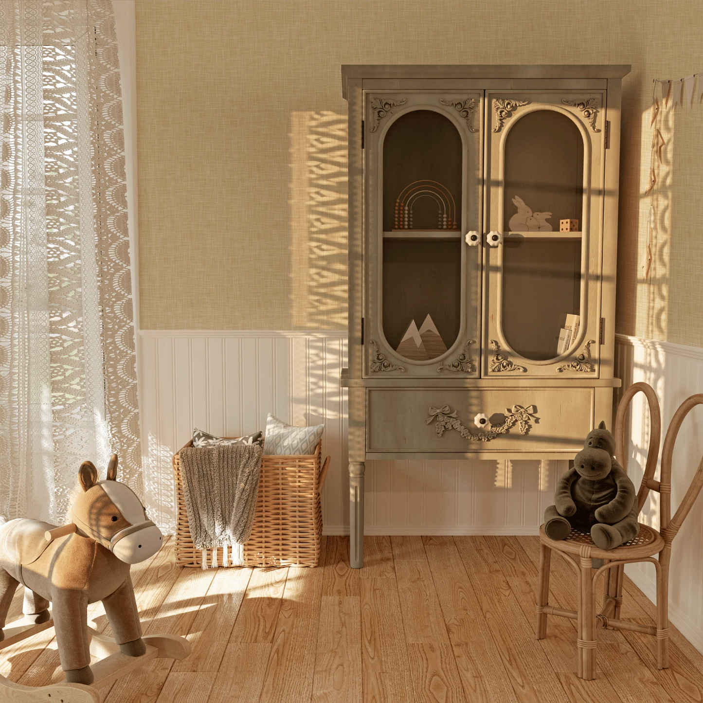 Cream Linen Grasscloth Peel and Stick Wallpaper (Faux)