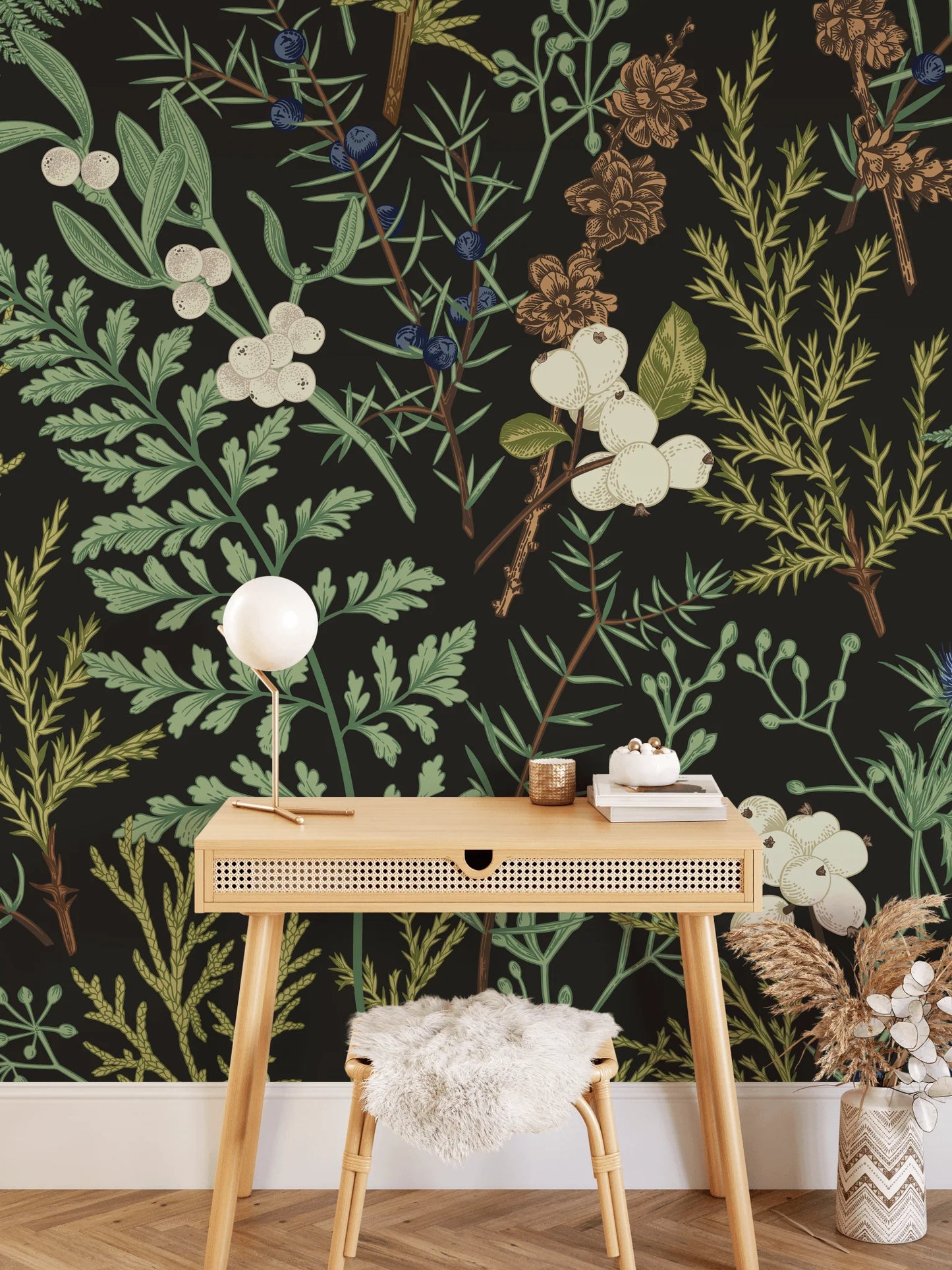Dark Botanical Peel and Stick Wallpaper
