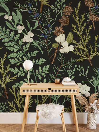 Dark Botanical Peel and Stick Wallpaper