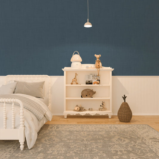 Denim Blue Grasscloth Peel and Stick Wallpaper (Faux)