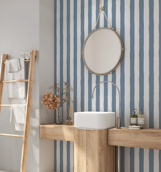 Eclectic Blue Stripe Wallpaper