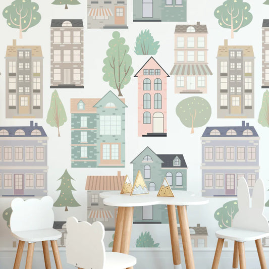 European Houses Peel and Stick Wallpaper