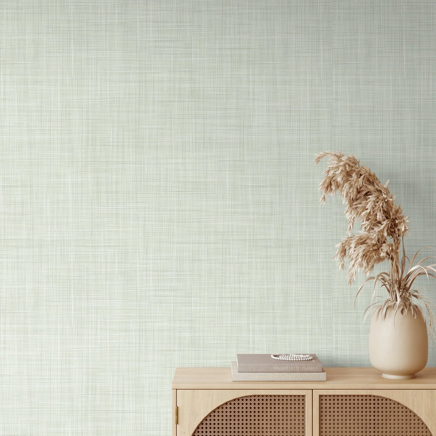 Sea foam Green Grass Cloth Peel and Stick Wallpaper (Faux)