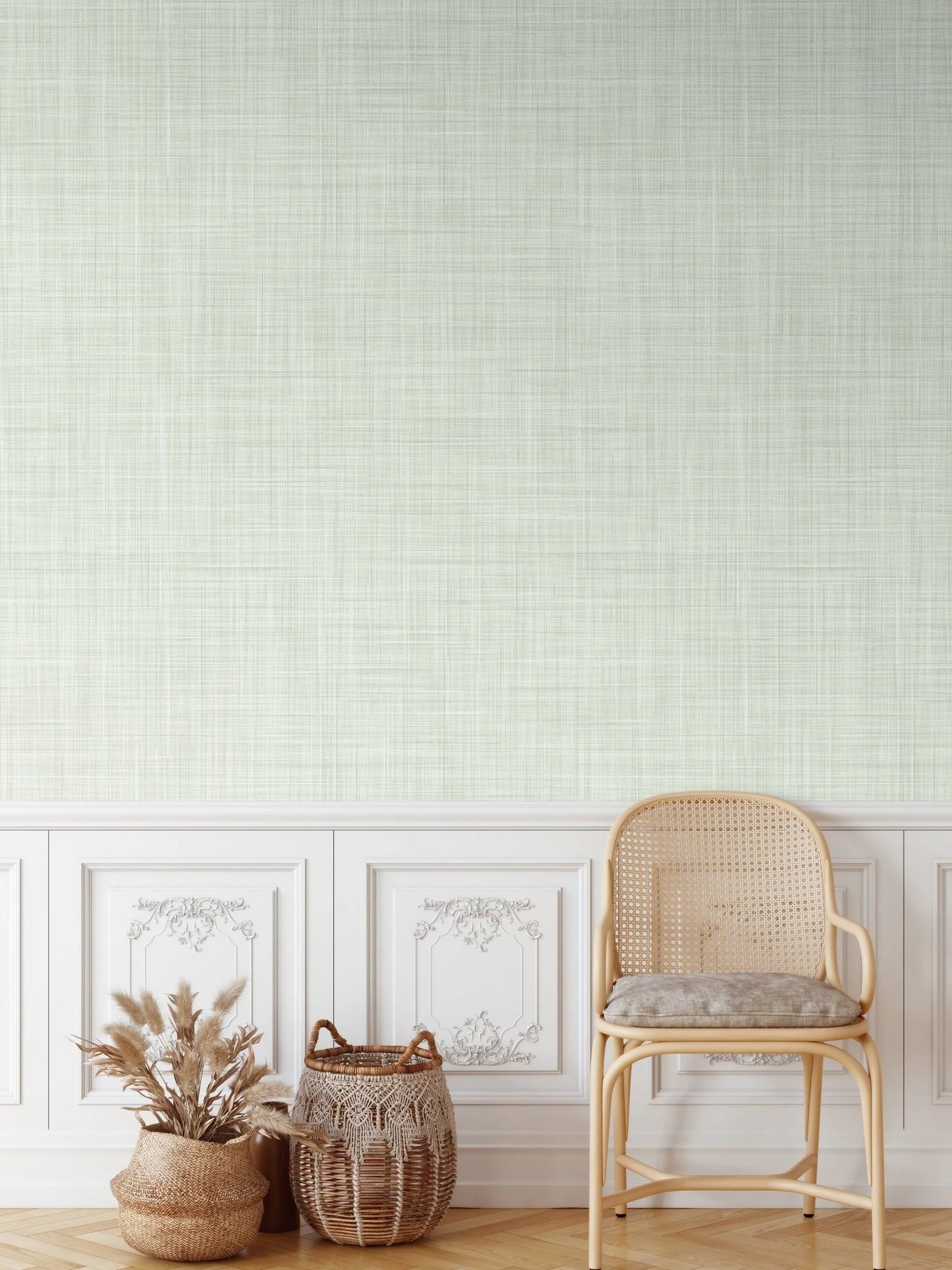 Sea foam Green Grass Cloth Peel and Stick Wallpaper (Faux)