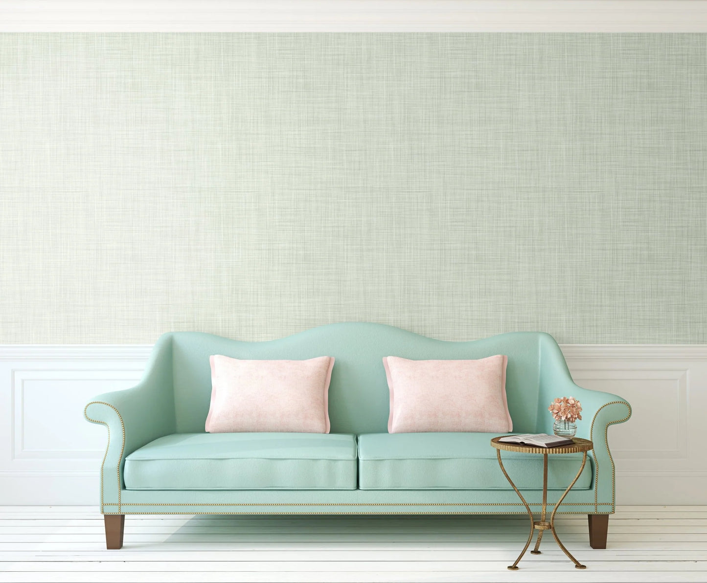 Sea foam Green Grass Cloth Peel and Stick Wallpaper (Faux)