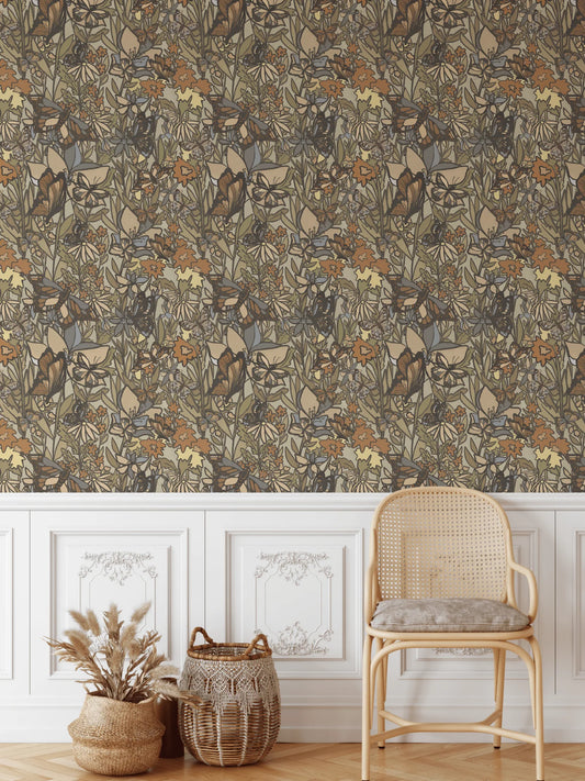 Floral Butterfly Peel and Stick Wallpaper (Self-Adhesive)