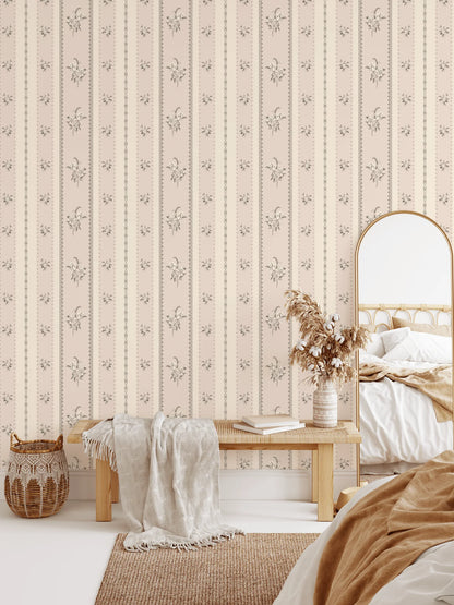Floral Vertical Stripe Wallpaper (Easy Hang Wallpaper)