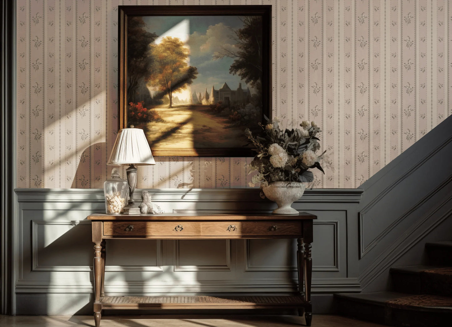 Floral Vertical Stripe Wallpaper (Easy Hang Wallpaper)